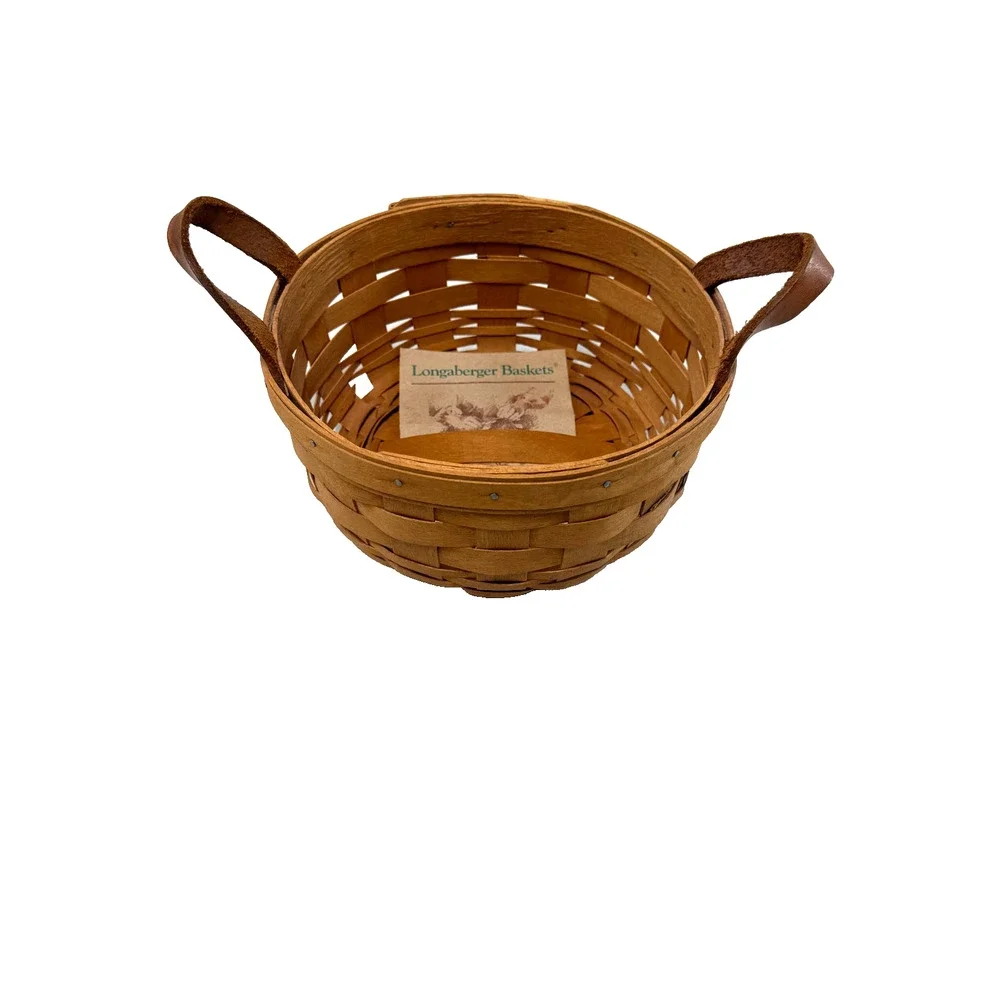 1990 Longaberger Button Basket w/2 Leather Handles 7